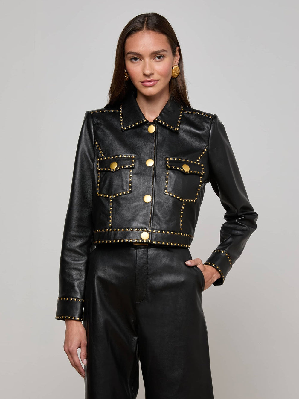 Winsome Studded Leather Jacket in Black