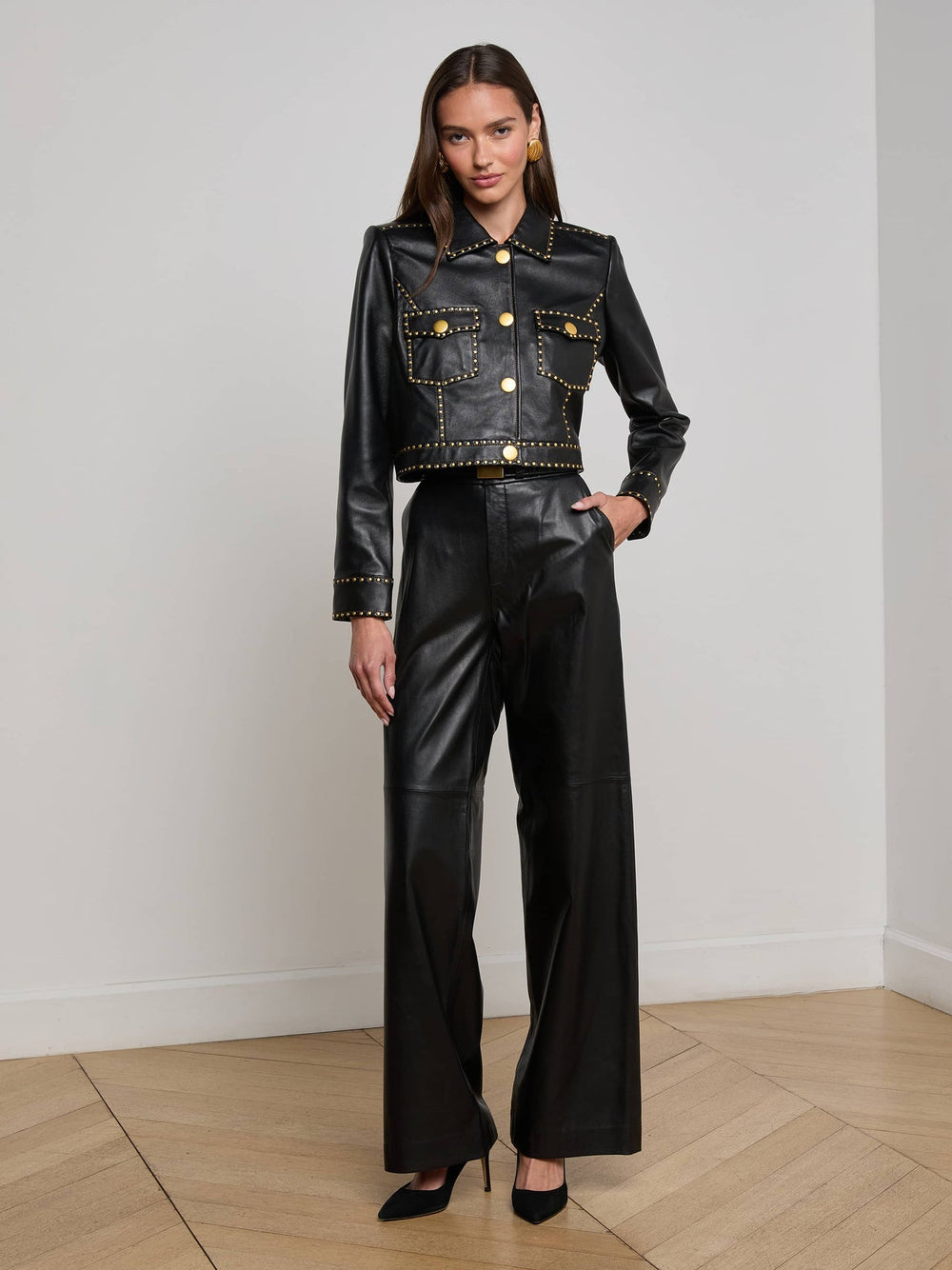 Winsome Studded Leather Jacket in Black