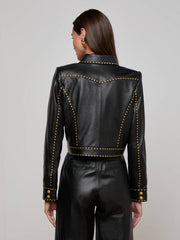 Winsome Studded Leather Jacket in Black
