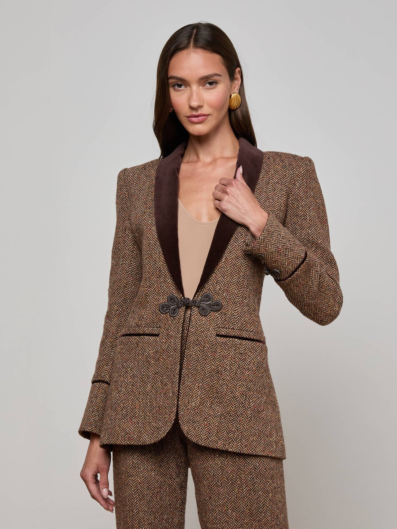 Gable Herringbone Blazer in Brown Herringbone