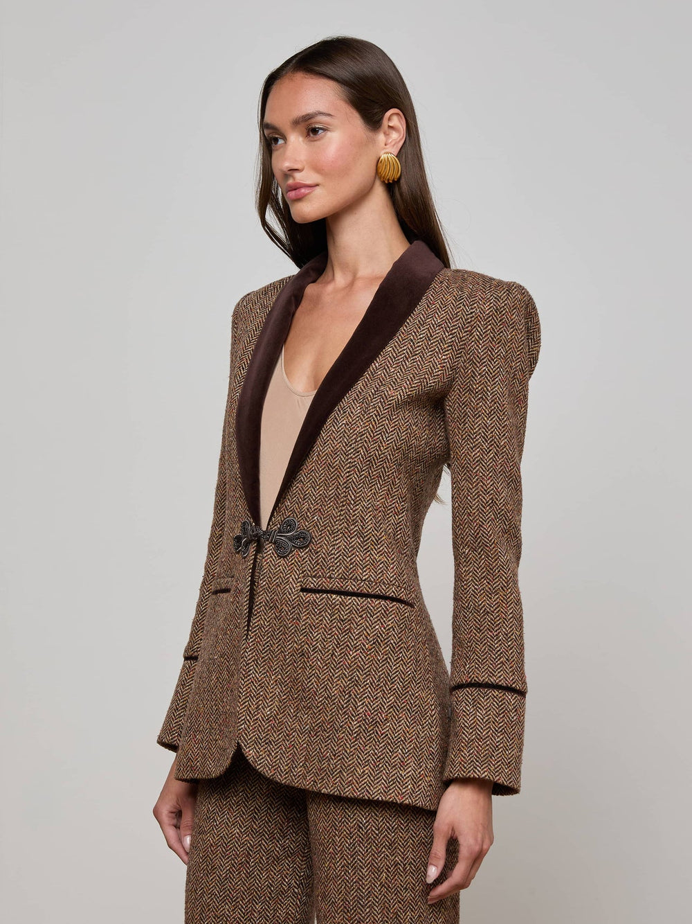 Gable Herringbone Blazer in Brown Herringbone