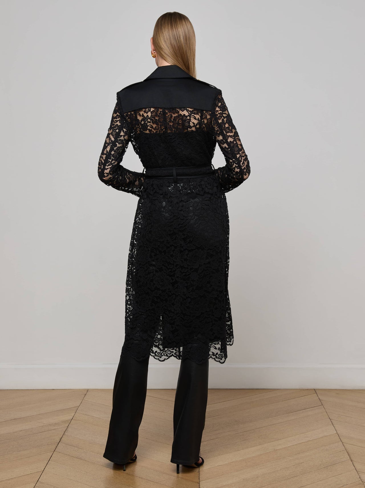 Amata Lace Trench Coat in Black