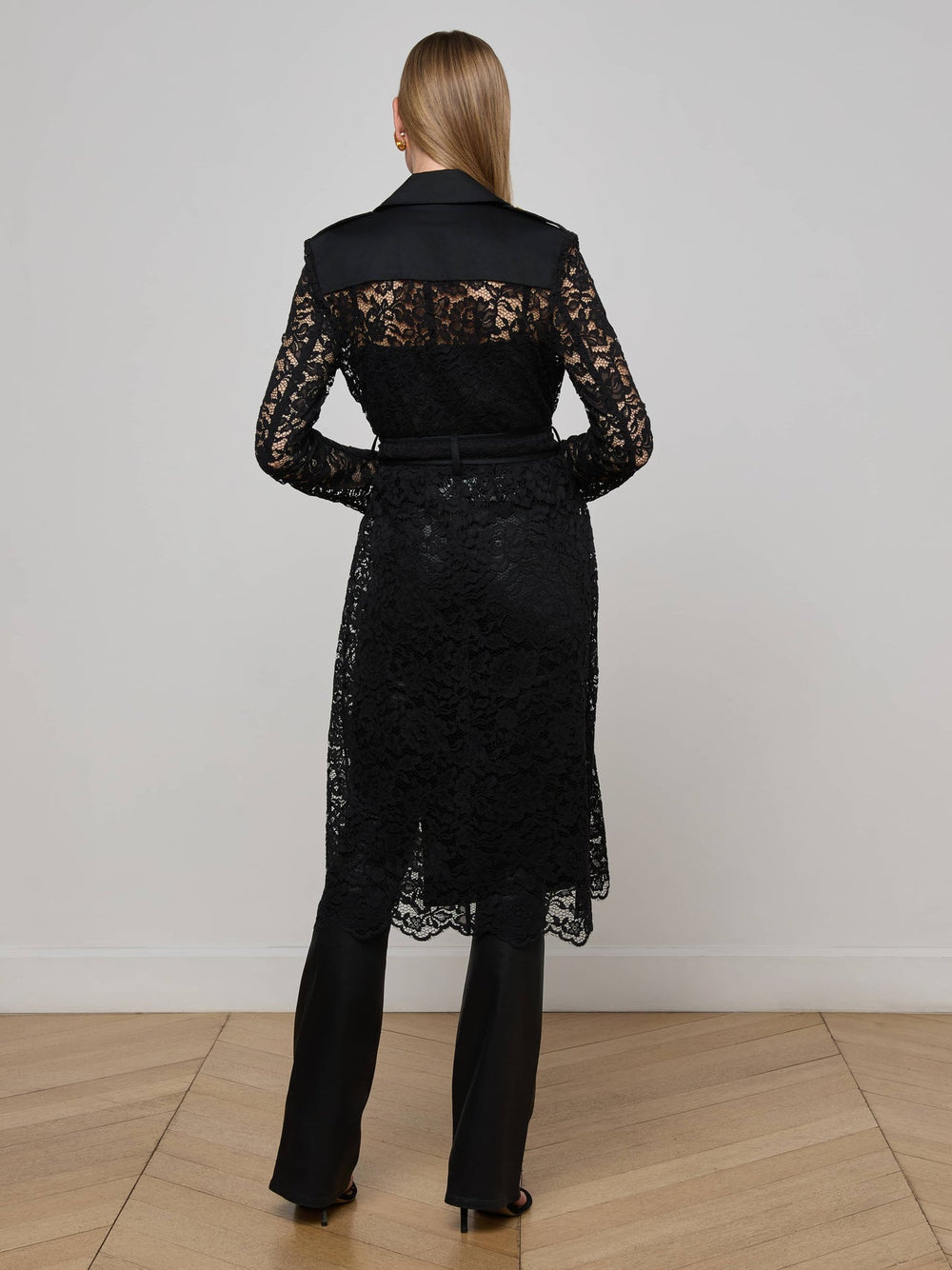 Amata Lace Trench Coat in Black