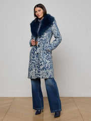 Laney Jacquard Coat in Dark Blue Stone Jacquard