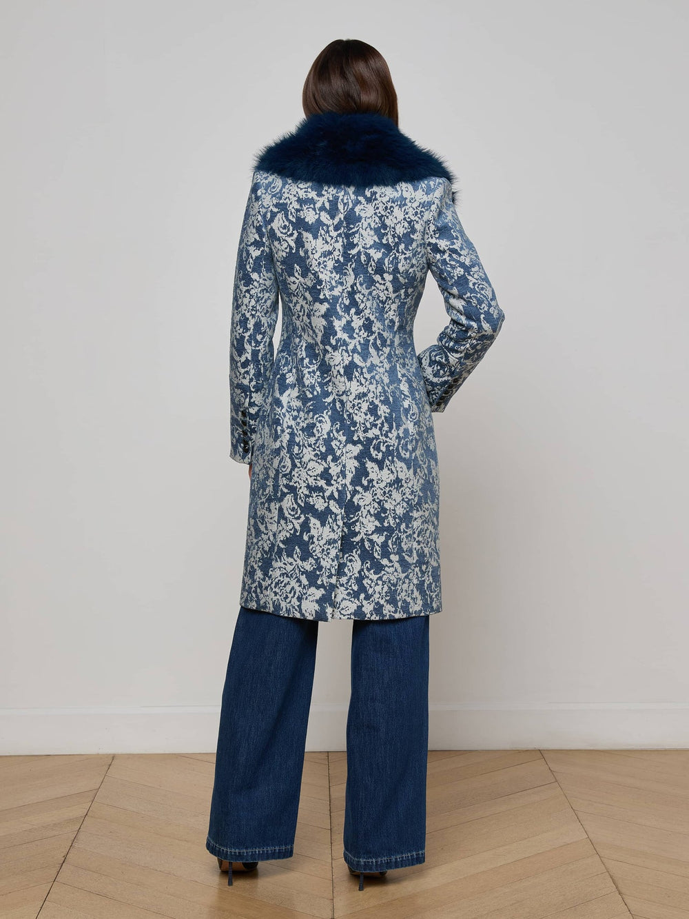 Laney Jacquard Coat in Dark Blue Stone Jacquard