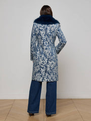 Laney Jacquard Coat in Dark Blue Stone Jacquard