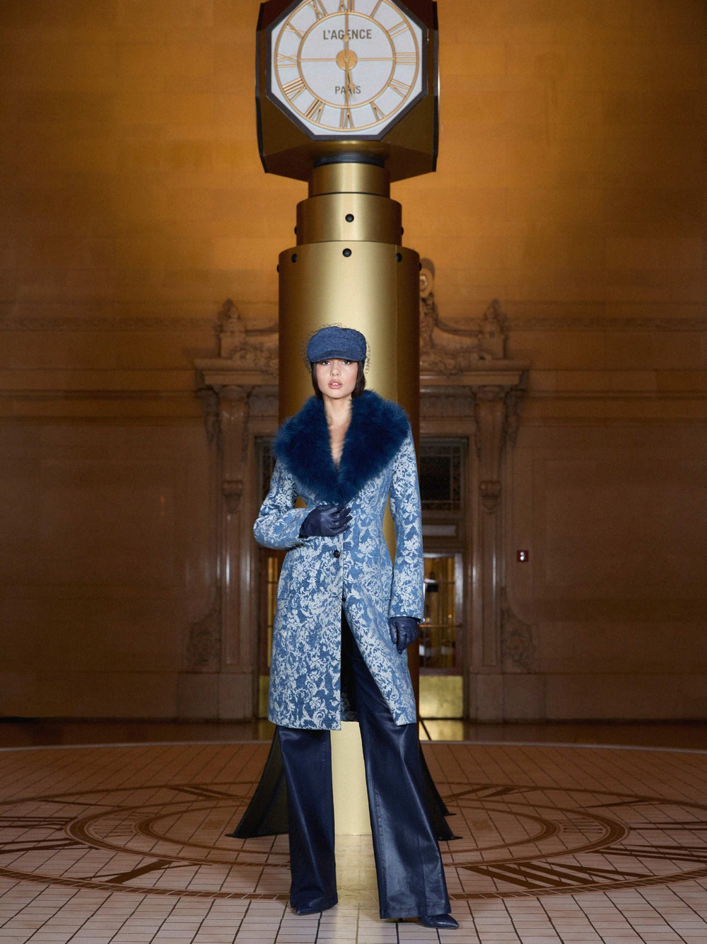 Laney Jacquard Coat in Dark Blue Stone Jacquard