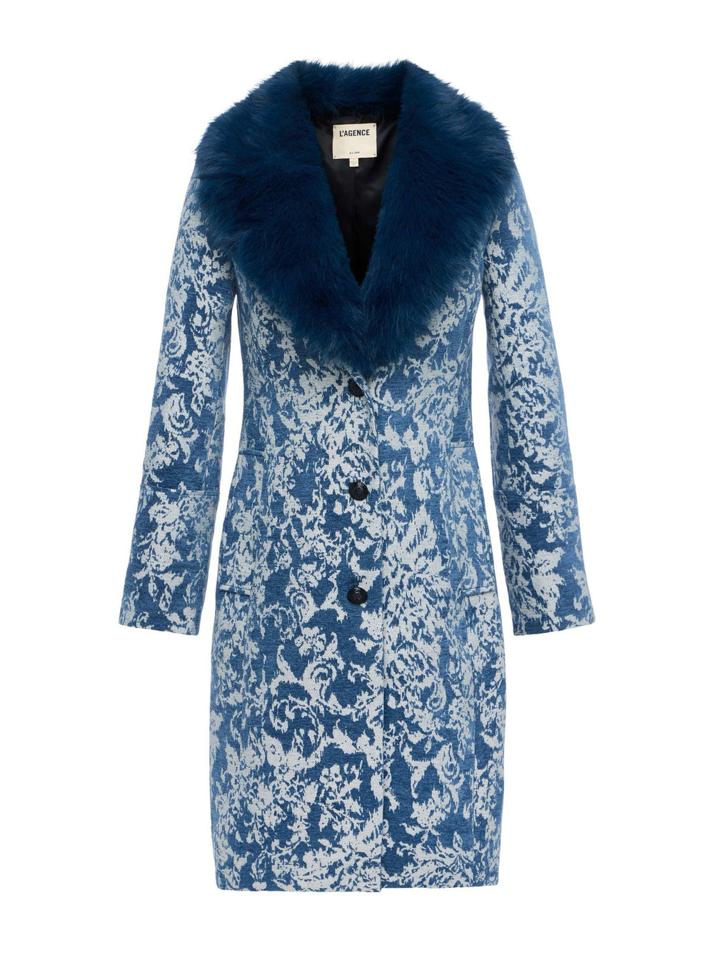 Laney Jacquard Coat in Dark Blue Stone Jacquard