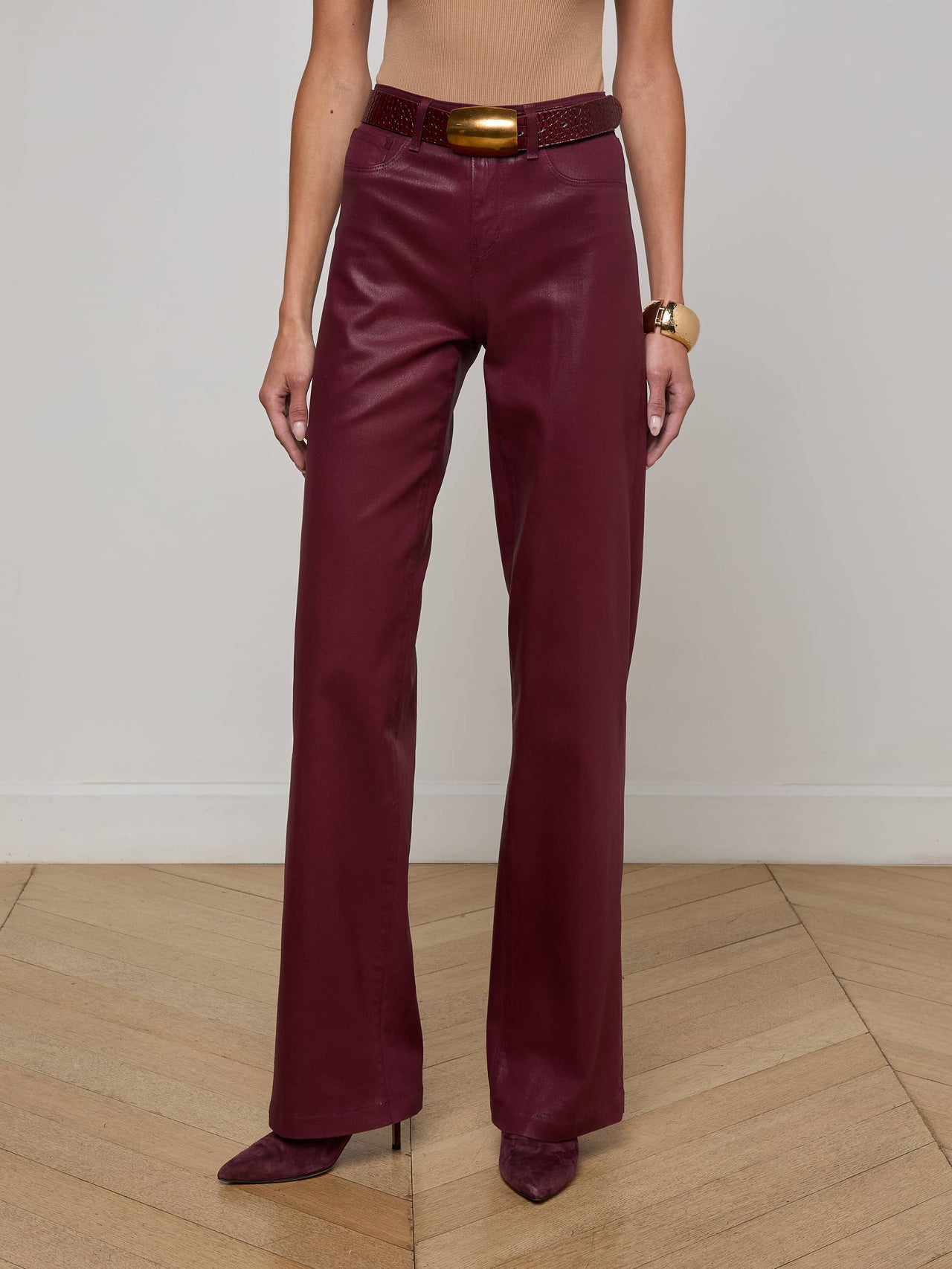 Clayton Coated Wide-Leg Jean in Dark Port Coated
