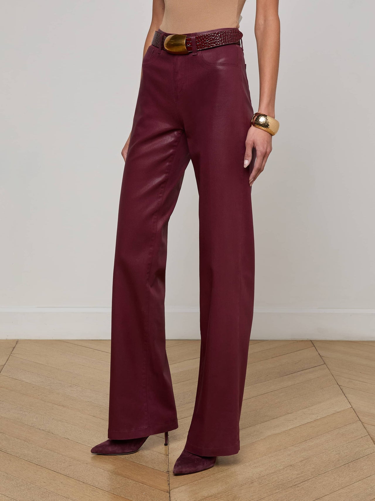 Clayton Coated Wide-Leg Jean in Dark Port Coated
