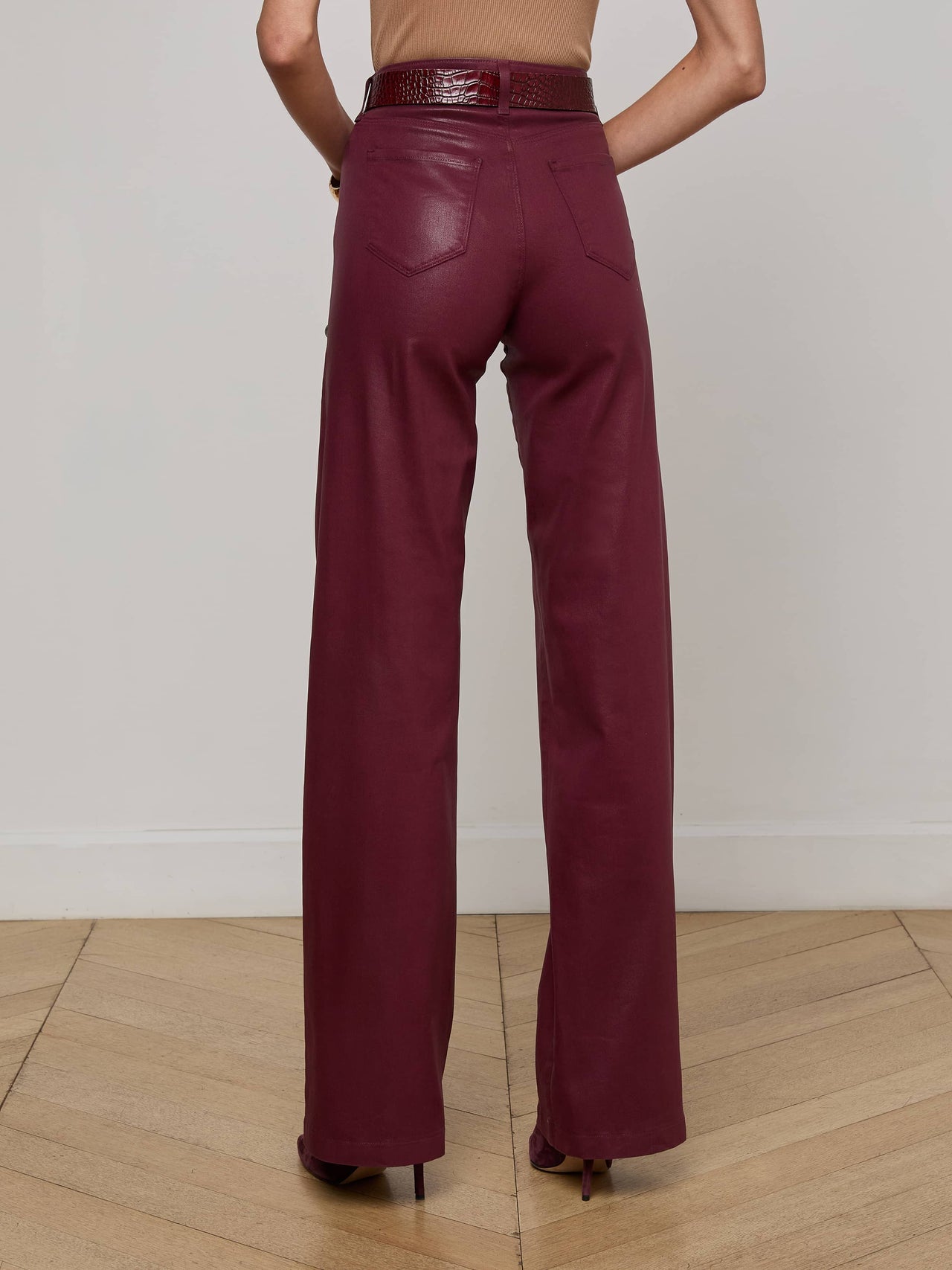 Clayton Coated Wide-Leg Jean in Dark Port Coated