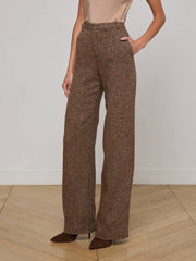Livvy Straight-Leg Trouser in Brown Herringbone