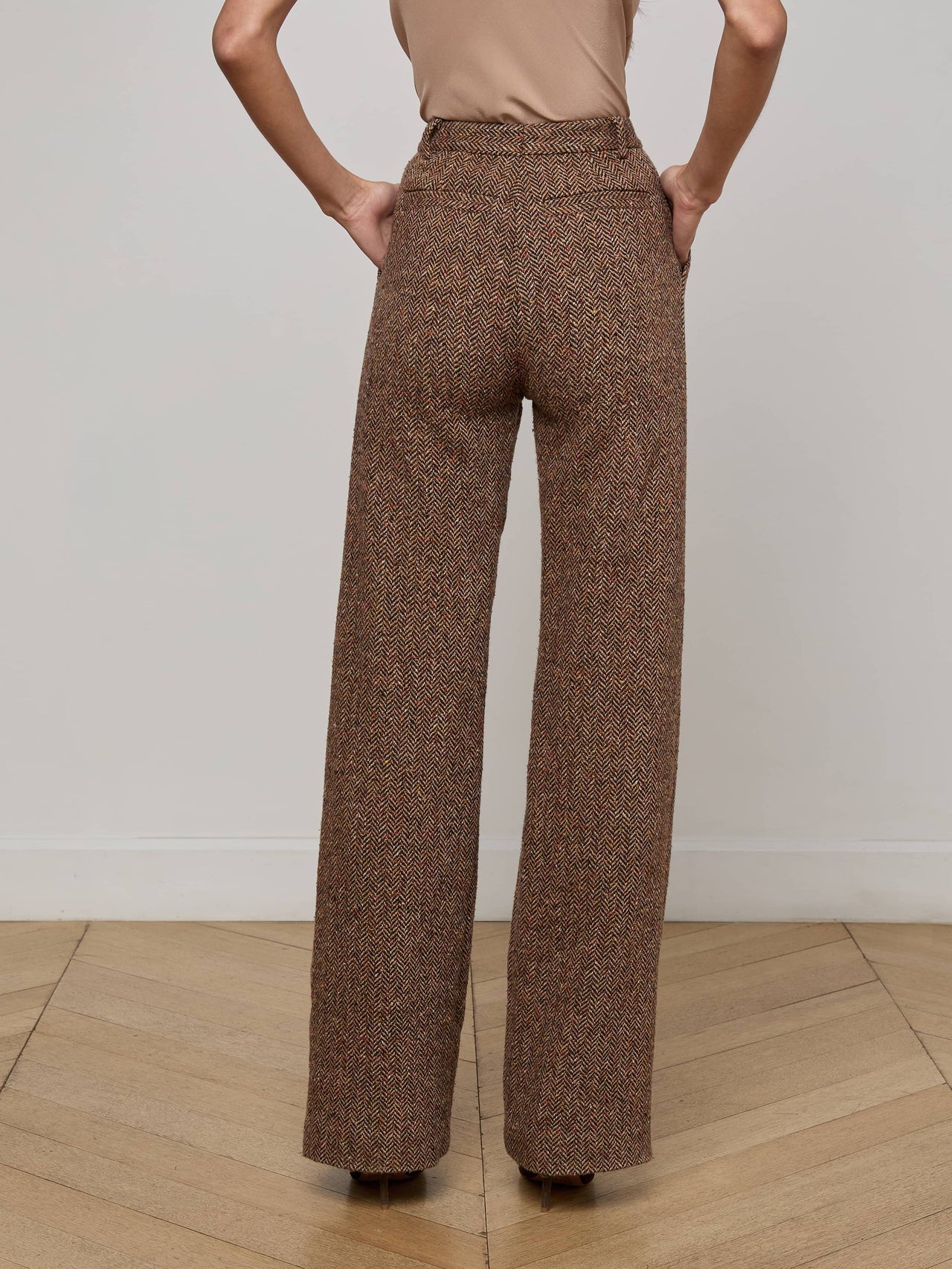 Livvy Straight-Leg Trouser in Brown Herringbone