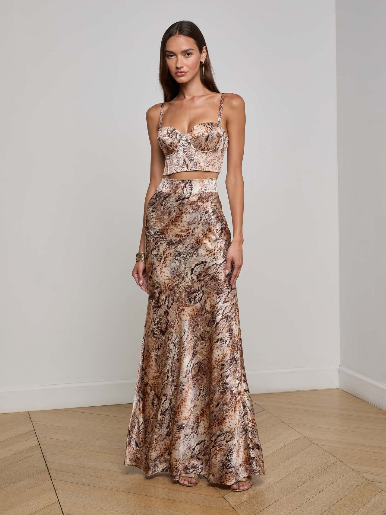 Ryker Silk Maxi Skirt in Tan Multi Western Snake