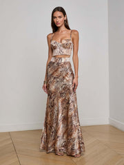 Ryker Silk Maxi Skirt in Tan Multi Western Snake