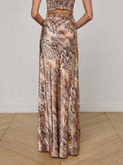 Ryker Silk Maxi Skirt in Tan Multi Western Snake