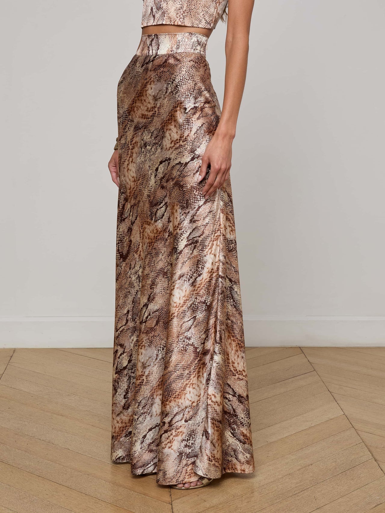 Ryker Silk Maxi Skirt in Tan Multi Western Snake