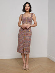 Tai Tweed Midi Skirt in Mauve/Tan Multi Tweed