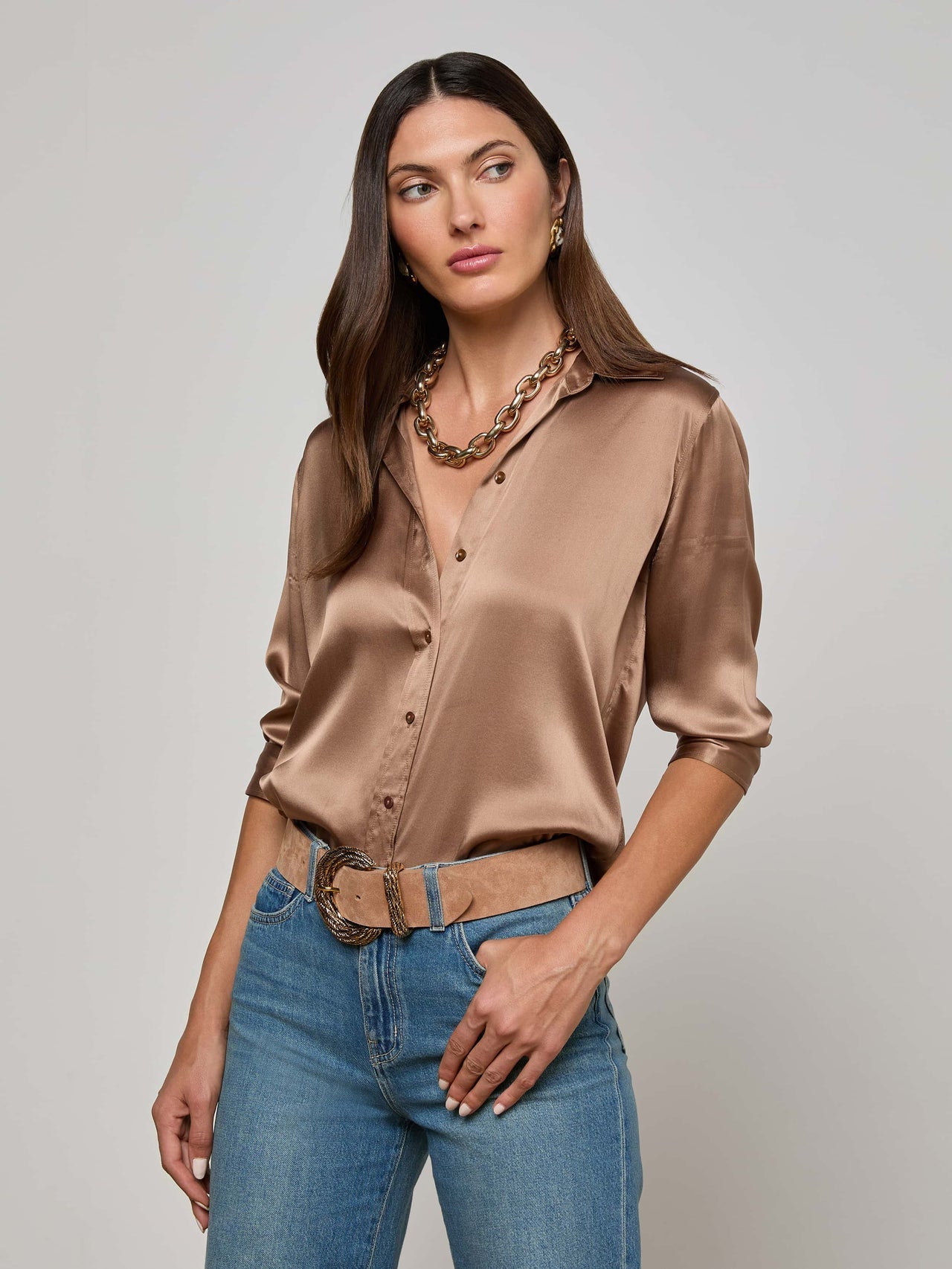 Dani Silk Blouse in Cinnamon Swirl