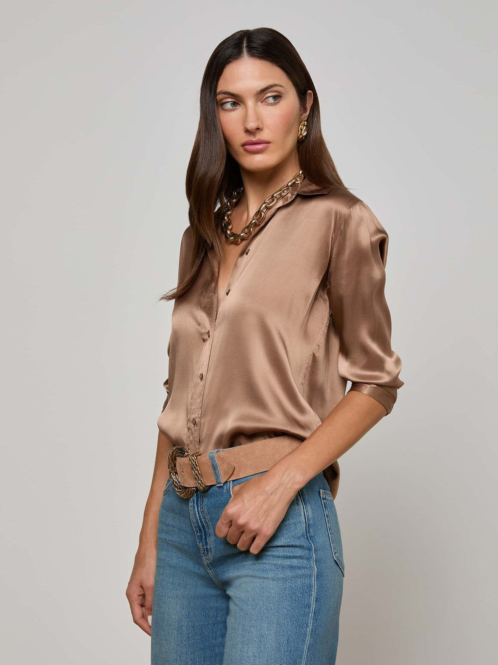 Dani Silk Blouse in Cinnamon Swirl