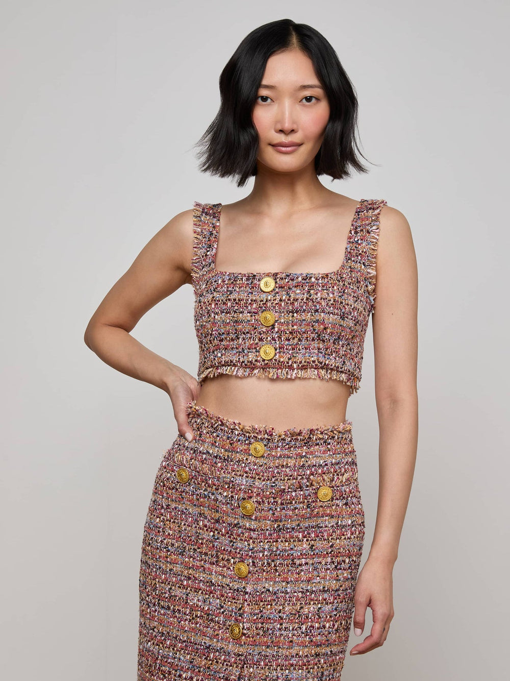 Maylin Tweed Top in Mauve/Tan Multi Tweed