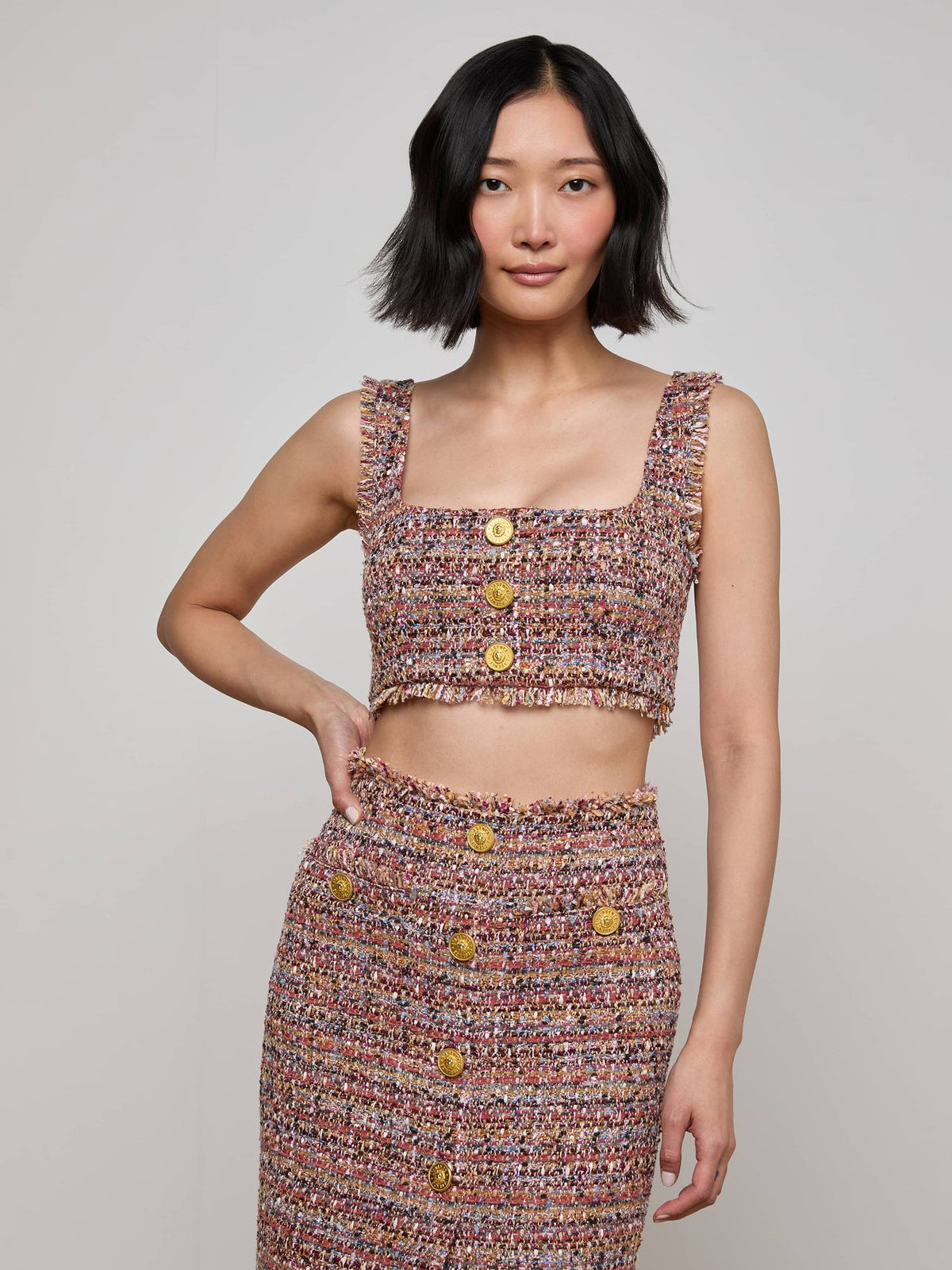 Maylin Tweed Top in Mauve/Tan Multi Tweed