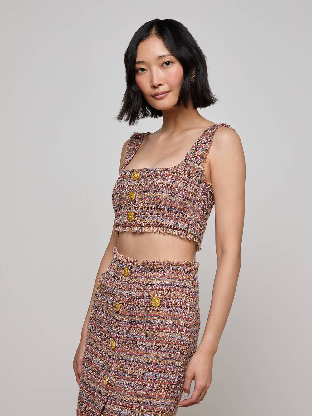 Maylin Tweed Top in Mauve/Tan Multi Tweed