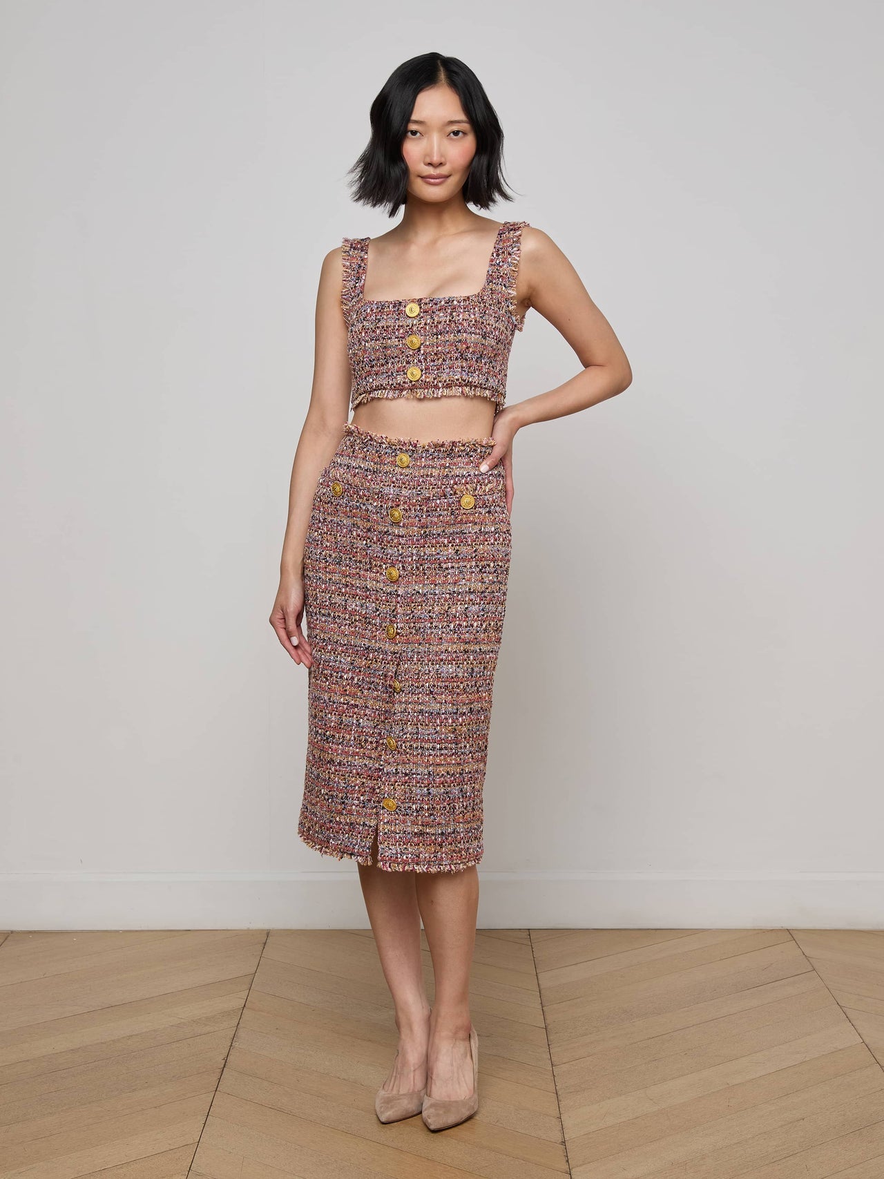 Maylin Tweed Top in Mauve/Tan Multi Tweed