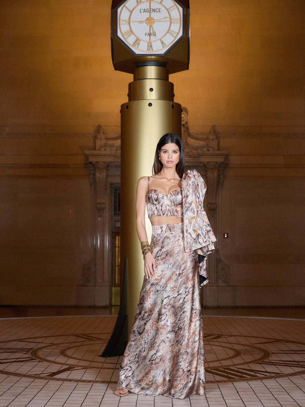 Sonya Silk Bustier in Tan Multi Western Snake