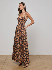 Sutton Beaded Strap Maxi Dress in Tan/Black Large Leopard