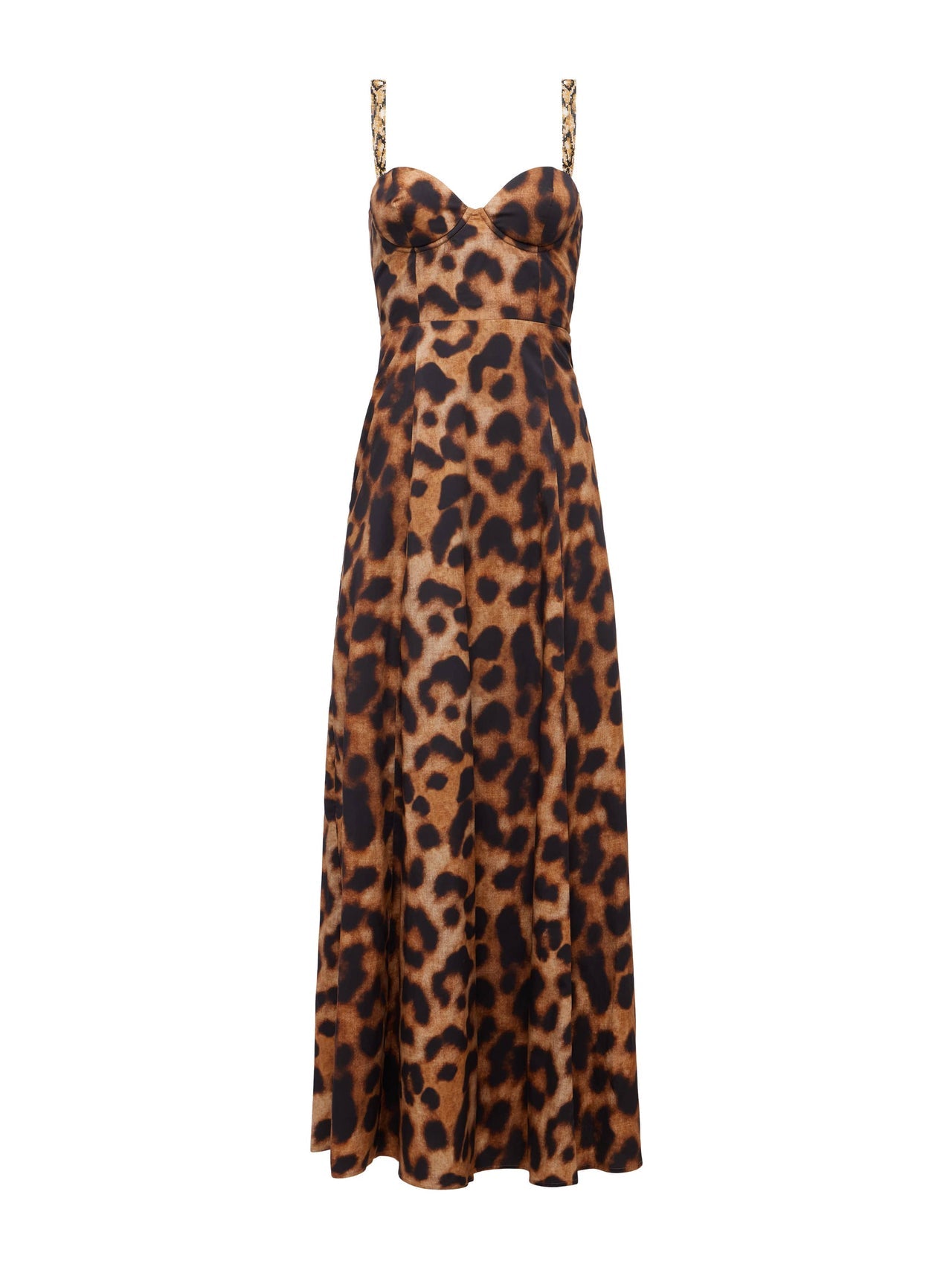 Sutton Beaded Strap Maxi Dress in Tan/Black Large Leopard