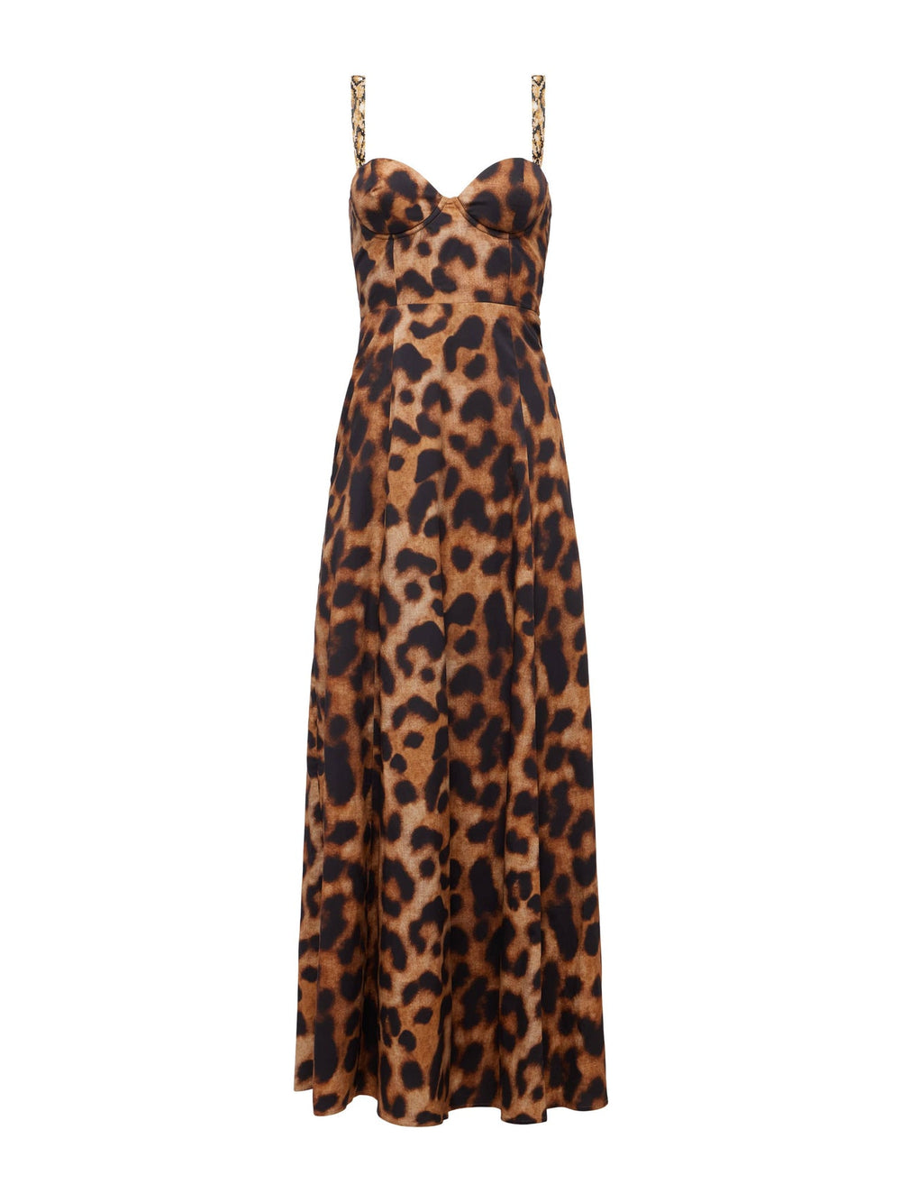 Sutton Beaded Strap Maxi Dress in Tan/Black Large Leopard