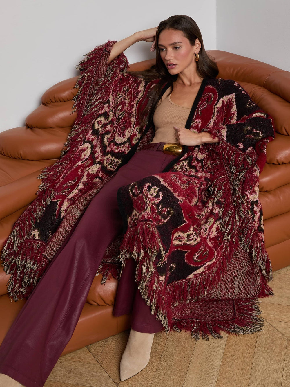 Naoko Poncho in Multi Stripe Paisley