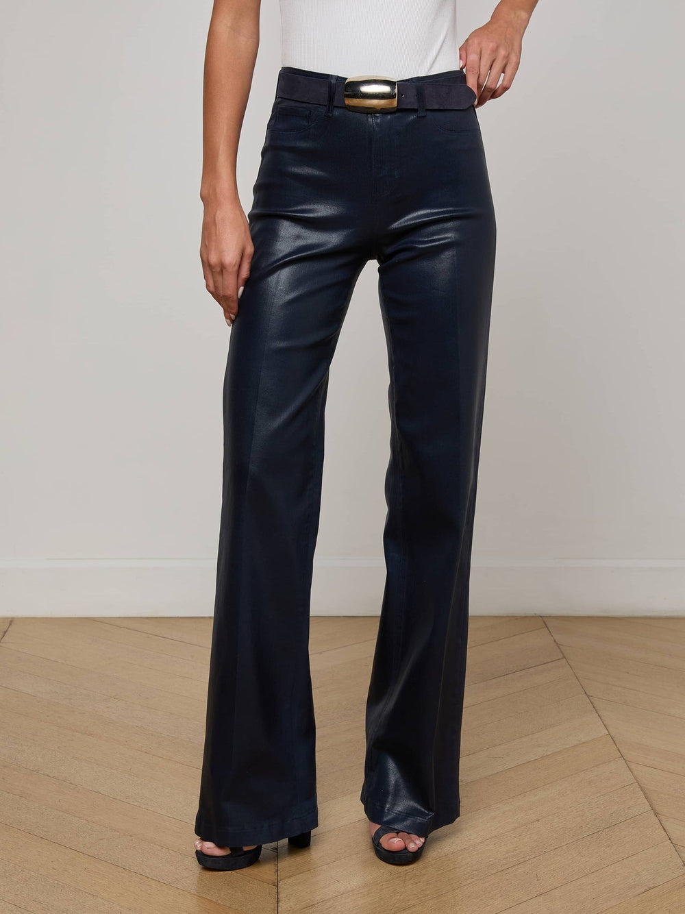 Clayton Coated Wide-Leg Jean in Deep Midnight Coated