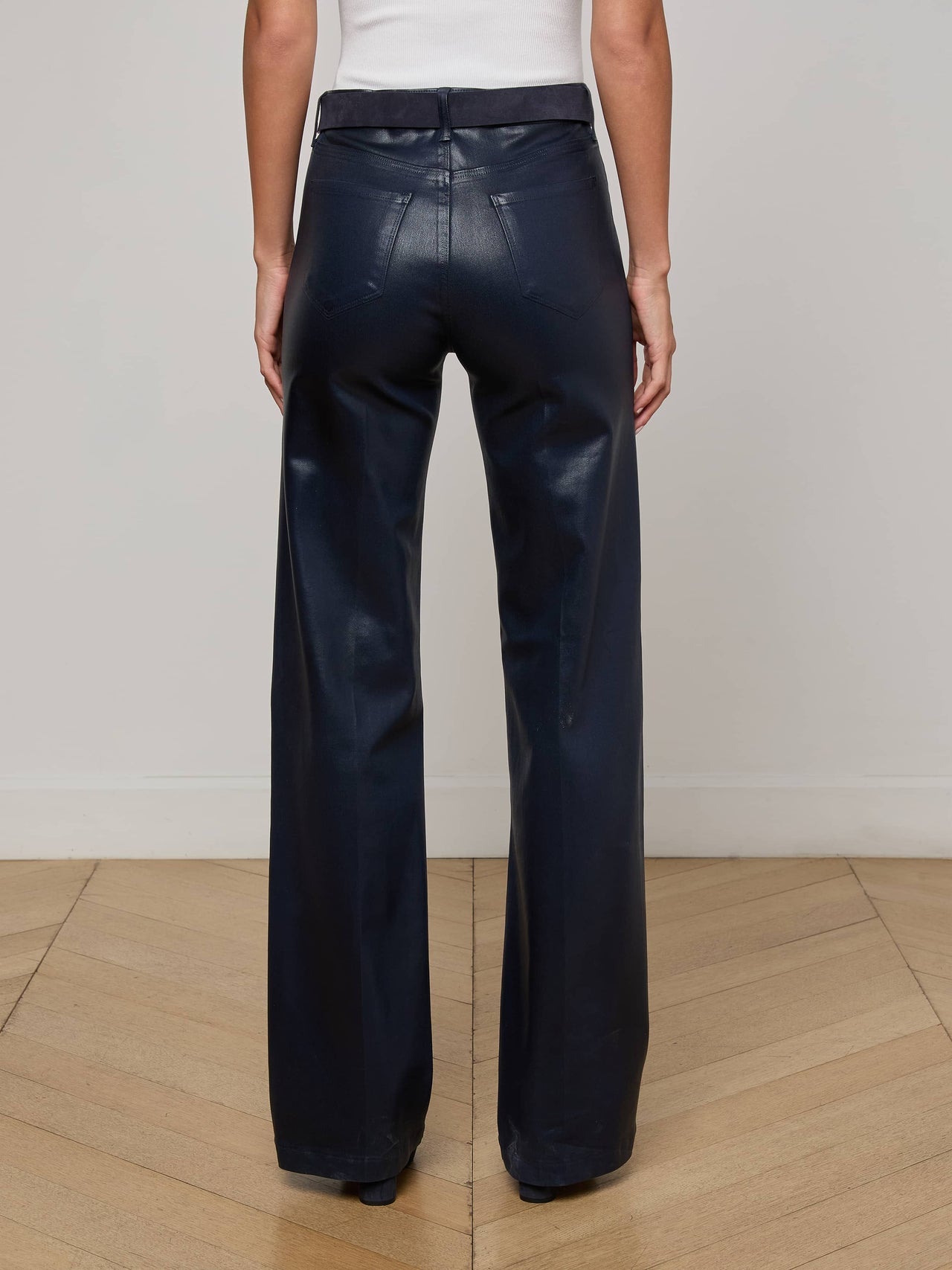 Clayton Coated Wide-Leg Jean in Deep Midnight Coated