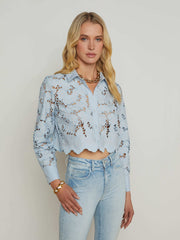 Seychelle Lace Cropped Blouse in Blue Fog