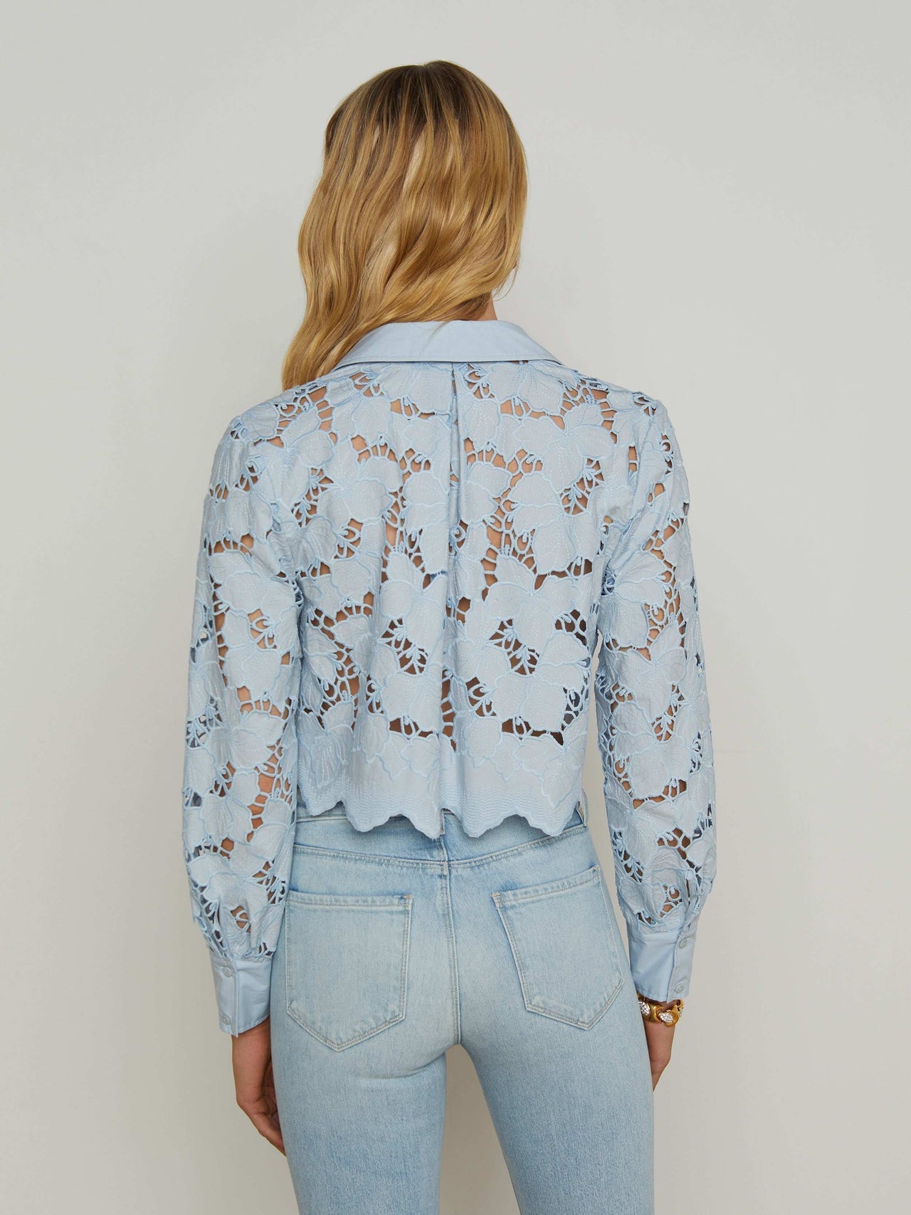 Seychelle Lace Cropped Blouse in Blue Fog