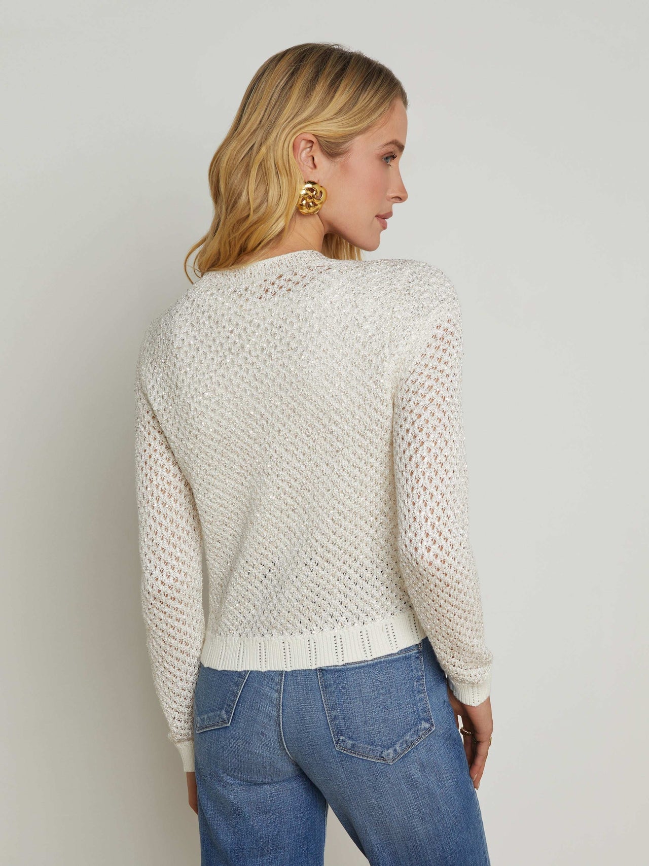 Blanca Sequin Cardigan in Ivory/Gold