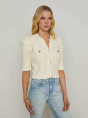 Delilah Cropped Cardigan in Vintage White/Gold Knot