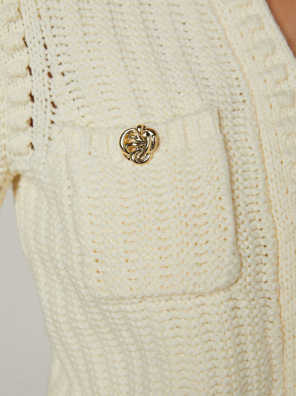 Delilah Cropped Cardigan in Vintage White/Gold Knot