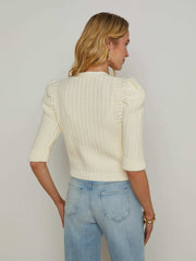 Delilah Cropped Cardigan in Vintage White/Gold Knot