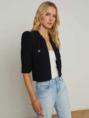Delilah Cropped Cardigan in Black/Gold Knot