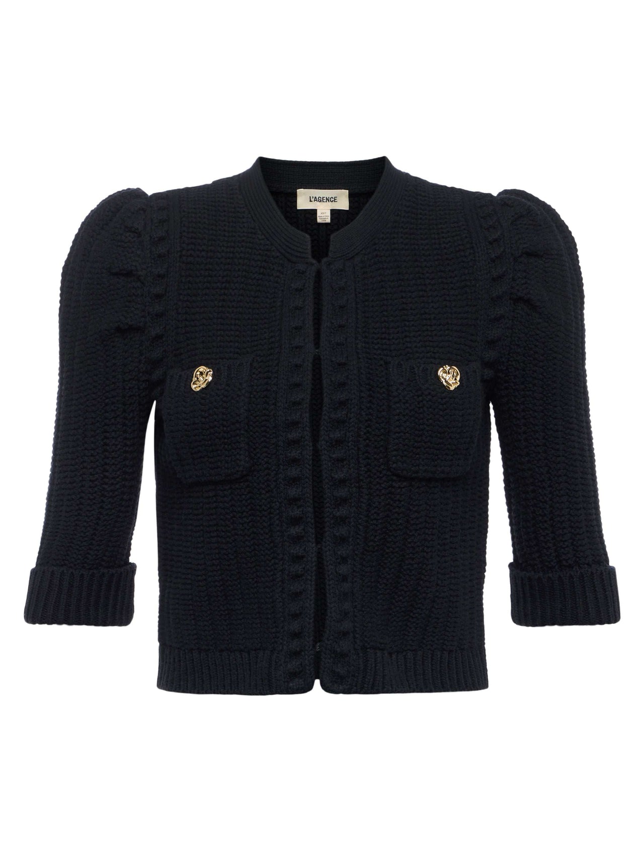 Delilah Cropped Cardigan in Black/Gold Knot