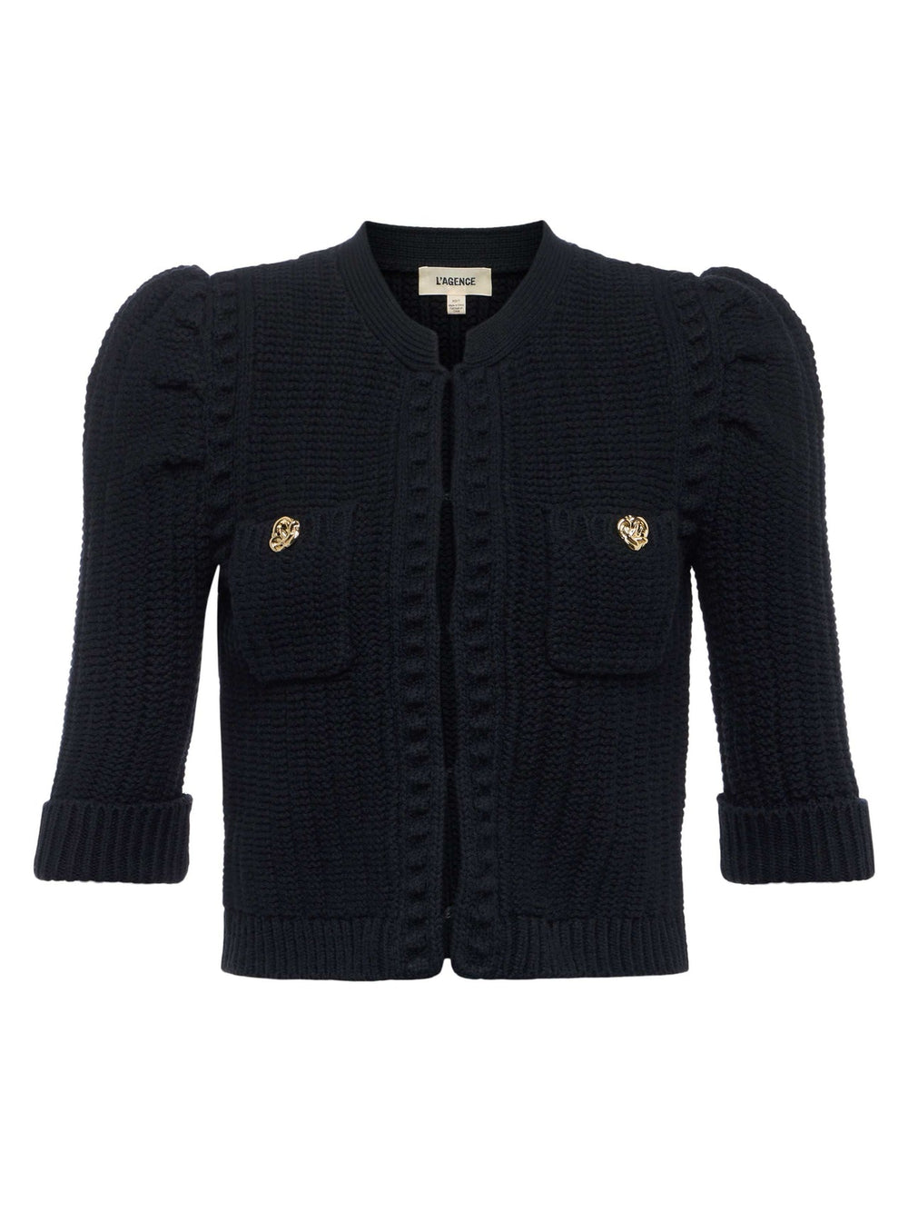 Delilah Cropped Cardigan in Black/Gold Knot