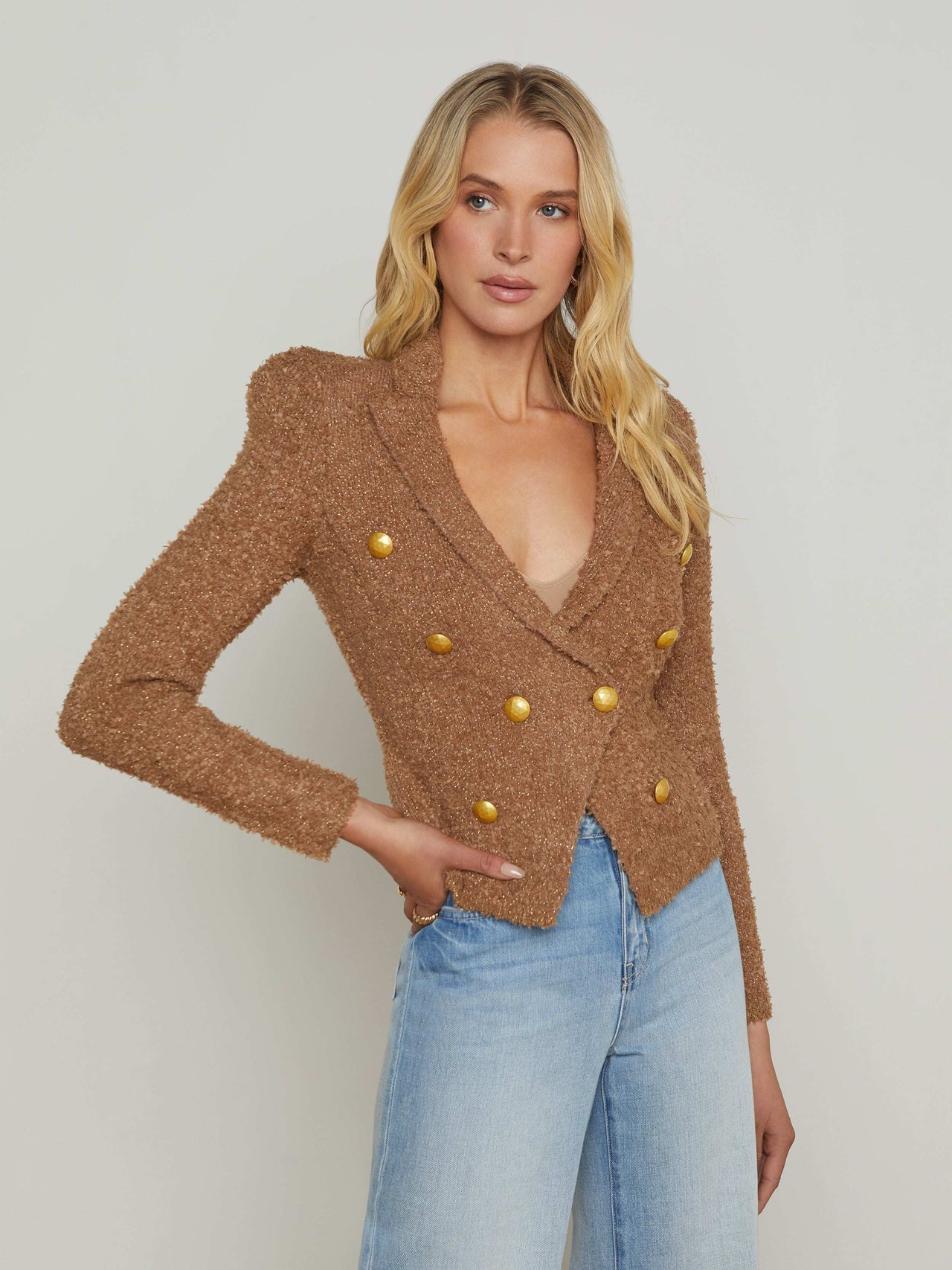Bethany Knit Blazer in Dark Cappuccino/Gold