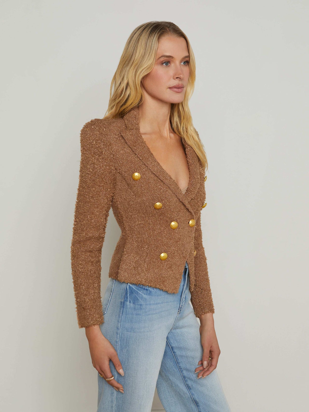 Bethany Knit Blazer in Dark Cappuccino/Gold