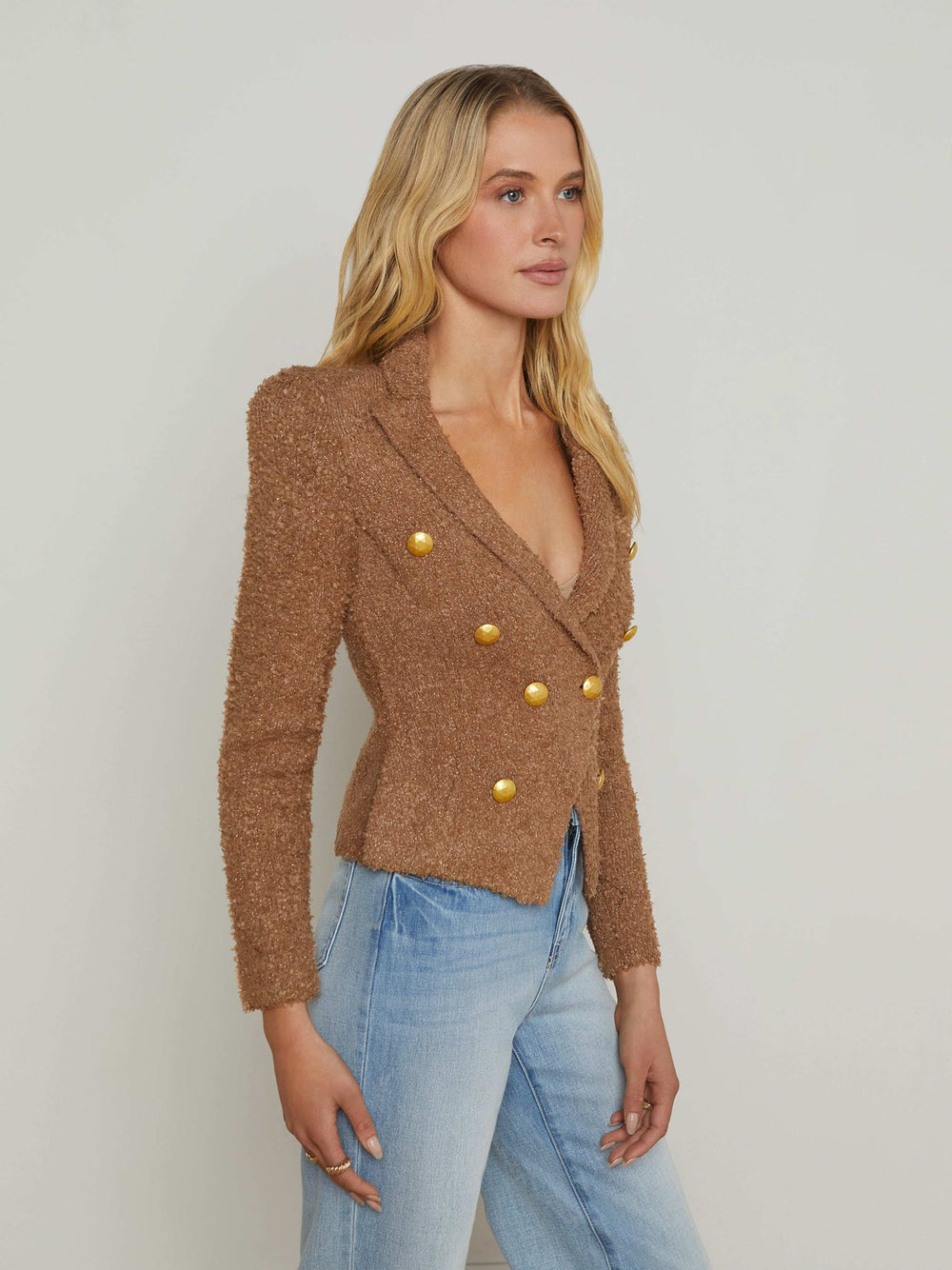 Bethany Knit Blazer in Dark Cappuccino/Gold