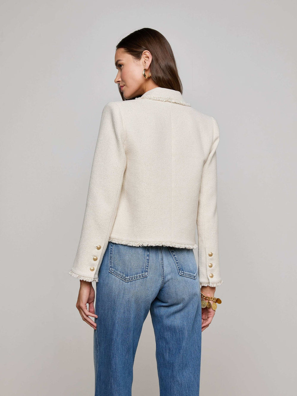 Sylvia Tweed Jacket in Ivory/Light Gold