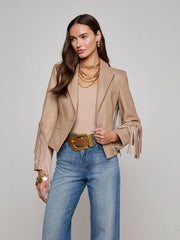 Vashti Fringed Leather Blazer in Dark Cappuccino