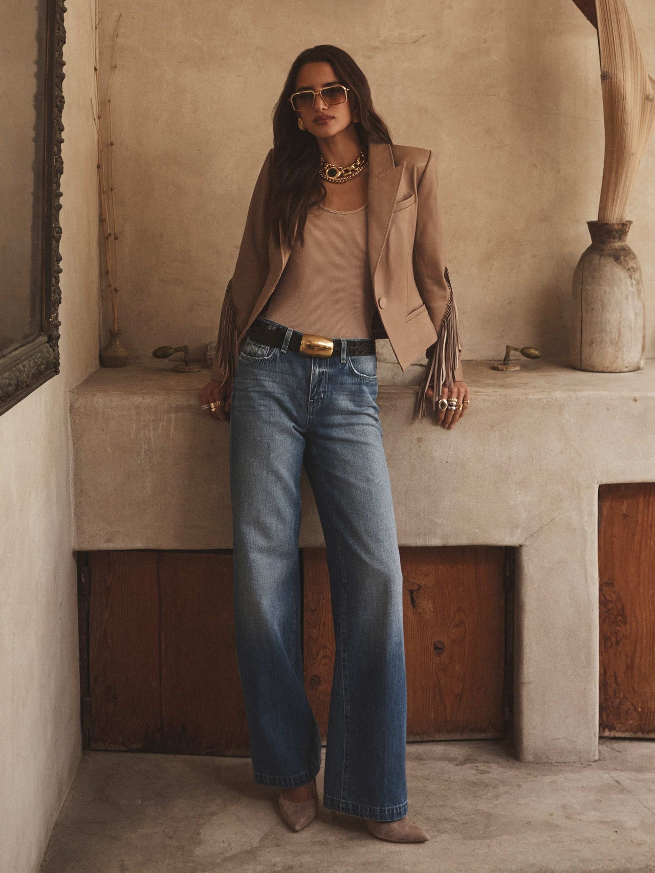 Vashti Fringed Leather Blazer in Dark Cappuccino
